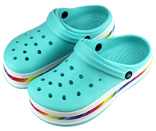 Clogs Damen Hausschuhe Pantoletten Gartenschuhe Sommer Gartenclogs Atmungsaktiv rutschfest Sandalen (Türkis Damen, eu_Footwear_Size_System, Adult, Numeric, medium, Numeric_37) von FUREINSTORE