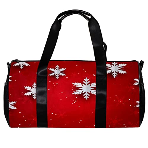 Sporttasche, Reisetasche für Damen und Herren, Weihnachten, roter Hintergrund mit 3D-Stil, Papier-Schneeflocken, mehrfarbig, 45x23x23cm/17.7x9x9in, Einzigartig von FURINKAZAN