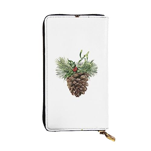 FURLOU Aquarell Pine Cone Leder Geldbörse für Männer Frauen Reißverschluss um Lange Geldbörse Kreditkartenhalter, Schwarz, Einheitsgröße, Schwarz , Einheitsgröße, Klassisch von FURLOU