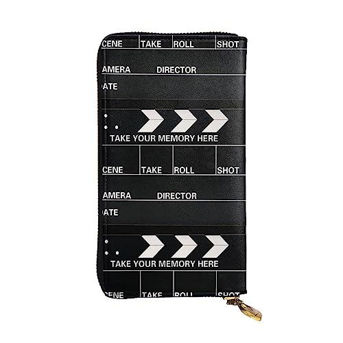 FURLOU Classic Movie Clapboard Black Leather Wallet for Men Women Zip Around Long Purse Credit Card Holder, Black, One Size, Schwarz , Einheitsgröße, Klassisch von FURLOU