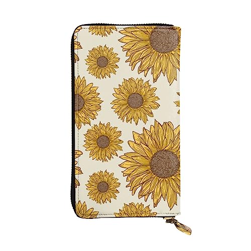 FURLOU Frühling Sonnenblumen Retro Blumen Leder Geldbörse für Männer Frauen Reißverschluss Rund Lange Geldbörse Kreditkartenhalter, Schwarz, Einheitsgröße, Schwarz , Einheitsgröße, Klassisch von FURLOU