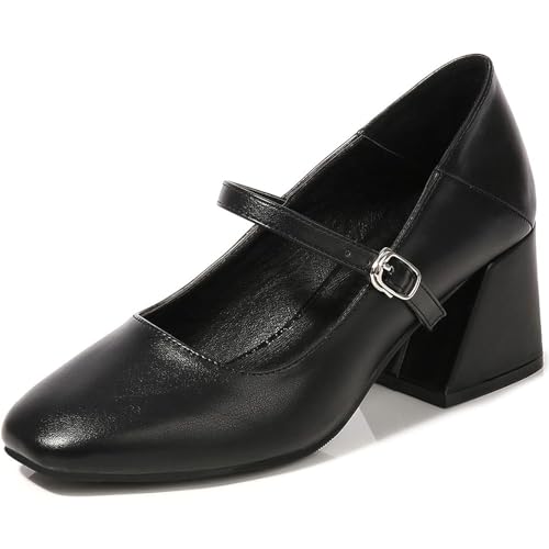 FURLOU Geschlossene Carree High Heels für Damen Blockabsatz und Knöchelriemen-Design Pumps Damen formelle Party-Abschlussball-Absätze Bequeme Büroarbeitsschuhe pumps/G/45EU von FURLOU