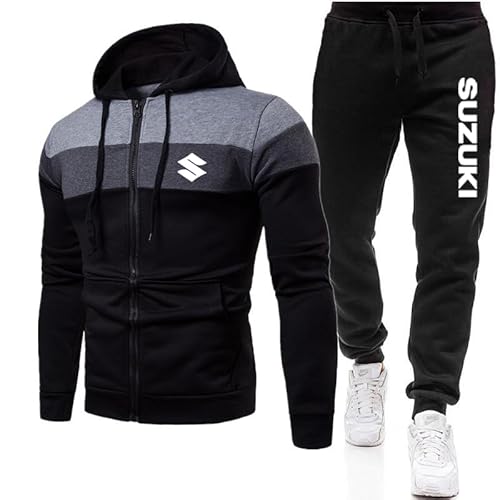 FURLOU Herren Trainingsanzug Set Jogginganzug su-z_uki Kapuzenjacke mit Reißverschluss + Hose Sportbekleidung Vlies/C/3XL von FURLOU