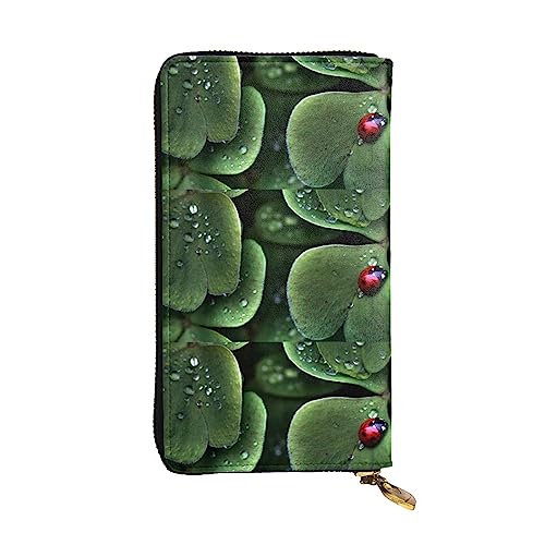 FURLOU Sitting green three leaf insect Leather Wallet for Men Women Zip Around Long Purse Credit Card Holder, Green, One Size, grün, Einheitsgröße, Klassisch von FURLOU