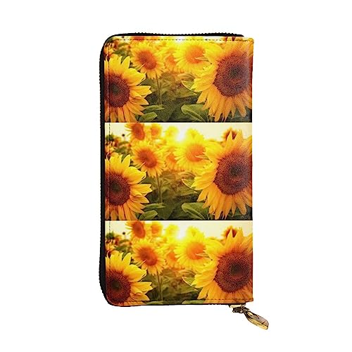 FURLOU Sunshine Sunflower Field Leder Geldbörse für Herren Damen Reißverschluss um Lange Geldbörse Kreditkartenhalter Schwarz Einheitsgröße, Schwarz , Einheitsgröße, Klassisch von FURLOU