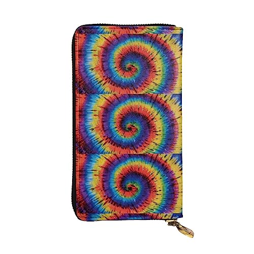 FURLOU Tie Dye Hippies Leder Geldbörse für Männer Frauen Reißverschluss Rund Lange Geldbörse Kreditkartenhalter Schwarz Einheitsgröße, Schwarz , Einheitsgröße, Klassisch von FURLOU