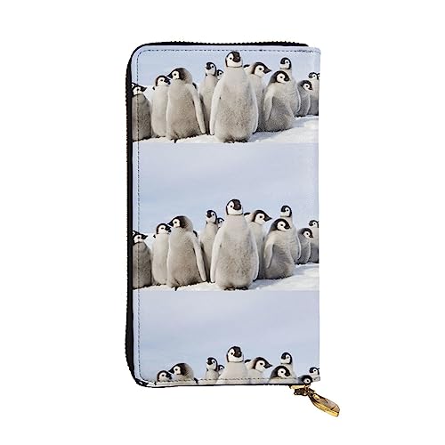 FURLOU Young Penguins With Snow Leather Wallet for Men Women Zip Around Long Purse Credit Card Holder, Black, One Size, Schwarz , Einheitsgröße, Klassisch von FURLOU