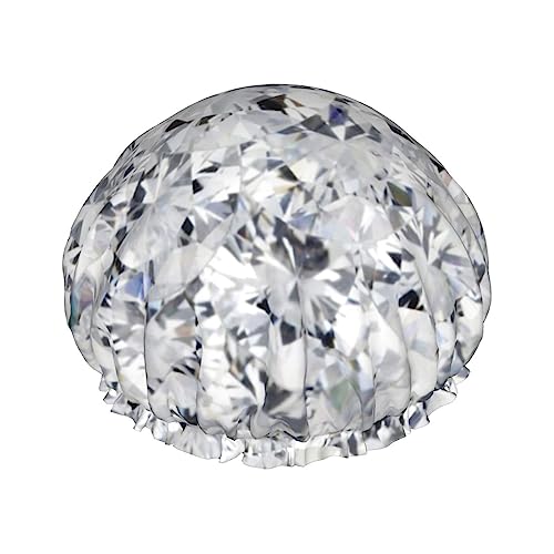 Glitzer-Duschhaube mit abstraktem Diamant-Kristallmuster, doppellagig, wasserdicht, wiederverwendbar, elastisch, für Damen und Herren von FURLOU