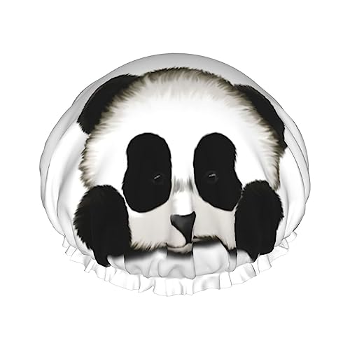 Niedliche Panda-Duschhaube, doppellagig, wasserdicht, wiederverwendbar, elastisch, für Damen und Herren von FURLOU