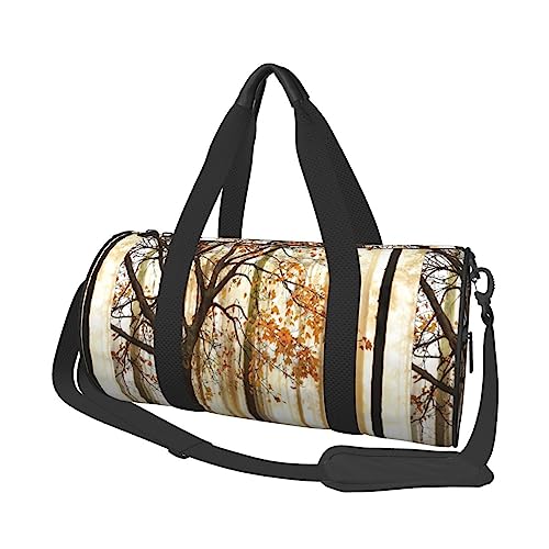 Woodland Orange Leaves Round Duffel Bag Lightweight Travel Luggage Bag Sports Gym Bag for Men Women Fashion Weekender Bag, Black, One Size, Schwarz , Einheitsgröße von FURLOU