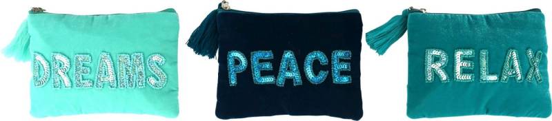FURNARO Kulturbeutel (3-tlg. Set), Taschen aus Samt, Pailletten und Schriftzügen DREAMS, PEACE & RELAX von FURNARO