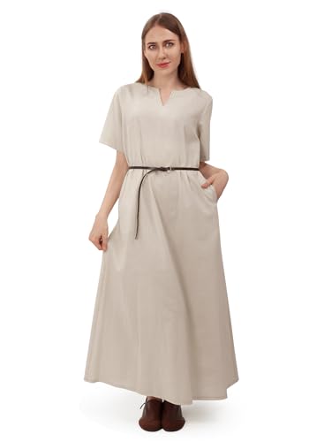 FURPHI Damen Mittelalter Unterkleid Kurzarm Leinen Tunika Bauernkleid Sommer Cosplay Kostüme, Weiss/opulenter Garten, Mittel von FURPHI