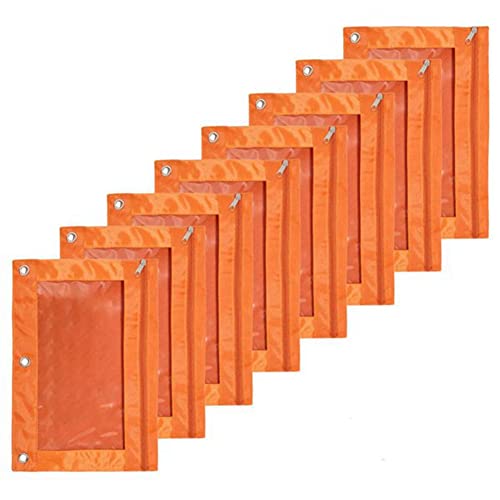 FURREN 8-Teiliges Federmäppchen mit DREI Löchern und Großem Fassungsvermögen, Aktentasche, Strapazierfähige Ordnertasche mit Durchsichtigem Fenster, Orange von FURREN