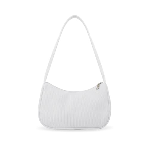 FURREN Schultertasche Damen Kleine Tasche Handtaschen Teenager Mädchen Vintage Umhängetasche Cord Retro Achsel Tasche Y2k Fashion Unterarmtasche Shoulder Bag Aesthetic Mini Schultertasche Weiß von FURREN