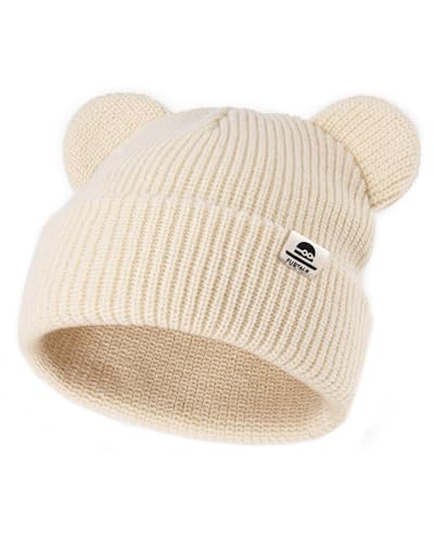 FURTALK Baby Beanie Winter Mütze mit Bärenohr für Säugling Kleinkind Jungen Mädchen Weich Gestrickt Wintermütze 6-36 Monate,Beige von FURTALK