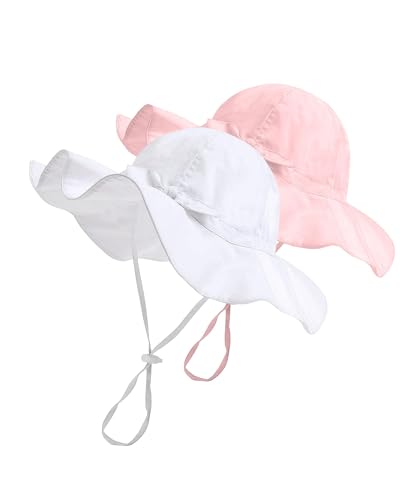 FURTALK Baby Kleinkind Kinder Fliege Sonnenhut UV-Schutz Baumwolle Fischerhut Mädchen Faltbare Sommer Strand Bucket Hat mit Verstellbarem Kinnriemen von FURTALK