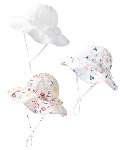 FURTALK Baby Kleinkind Kinder Fliege Sonnenhut UV-Schutz Baumwolle Fischerhut Mädchen Faltbare Sommer Strand Bucket Hat mit Verstellbarem Kinnriemen von FURTALK