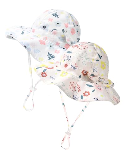 FURTALK Baby Kleinkind Kinder Fliege Sonnenhut UV-Schutz Baumwolle Fischerhut Mädchen Faltbare Sommer Strand Bucket Hat mit Verstellbarem Kinnriemen von FURTALK