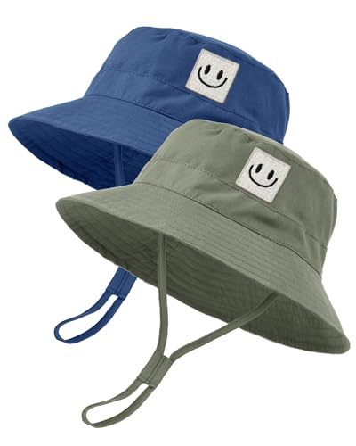 FURTALK Baby Kleinkind Kinder Sonnenhut UV-Schutz Fischerhut Jungen Mädchen Verstellbarer Faltbare Sommer Strand Sonnenschutz Bucket Hat mit Smiley Muster von FURTALK