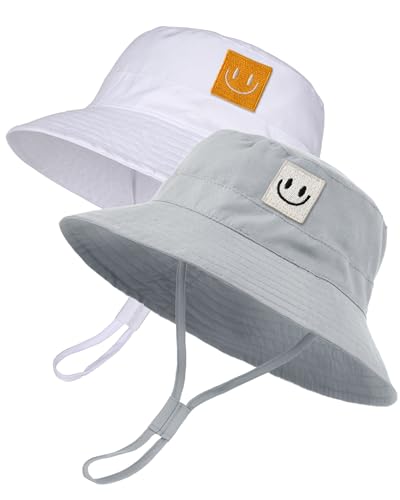 FURTALK Baby Kleinkind Kinder Sonnenhut UV-Schutz Fischerhut Jungen Mädchen Verstellbarer Faltbare Sommer Strand Sonnenschutz Bucket Hat mit Smiley Muster von FURTALK