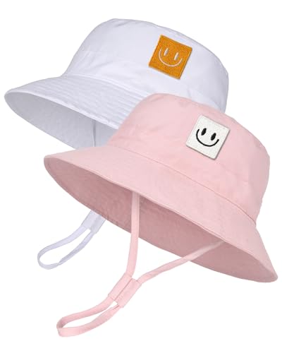 FURTALK Baby Kleinkind Kinder Sonnenhut UV-Schutz Fischerhut Jungen Mädchen Verstellbarer Faltbare Sommer Strand Sonnenschutz Bucket Hat mit Smiley Muster von FURTALK