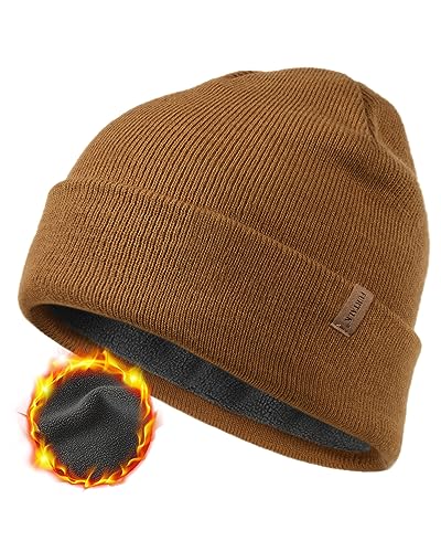 FURTALK Classic Beanie mit weiches Thermisches Polarfleece-Futter Unisex Strickmütze Warm Wintermütze für Herren & Damen Braun von FURTALK
