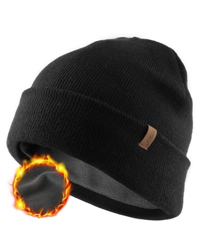 FURTALK Classic Beanie mit weiches Thermisches Polarfleece-Futter Unisex Strickmütze Warm Wintermütze für Herren & Damen Schwarz von FURTALK
