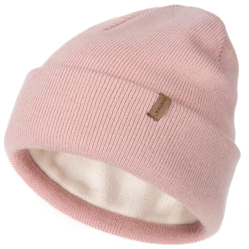 FURTALK Classic Beanie mit weiches Thermisches Polarfleece-Futter Unisex Strickmütze Warm Wintermütze für Herren & Damen Rosa von FURTALK