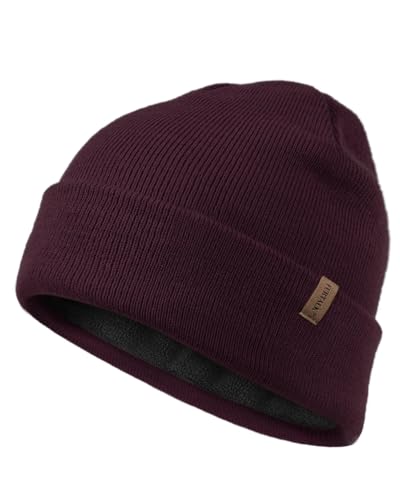 FURTALK Classic Beanie mit weiches Thermisches Polarfleece-Futter Unisex Strickmütze Warm Wintermütze für Herren & Damen Weinrot von FURTALK