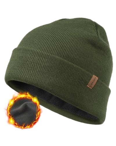 FURTALK Classic Beanie mit weiches Thermisches Polarfleece-Futter Unisex Strickmütze Warm Wintermütze für Herren & Damen Grün von FURTALK