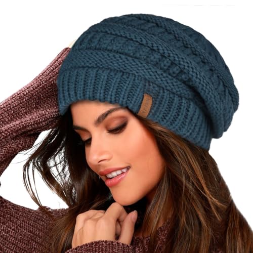FURTALK Damen Beanie Mütze Warme Wintermütze mit Weichem Innenfutter Gefütterte Strickmütze,Sailor Blue,Einheitsgröße von FURTALK