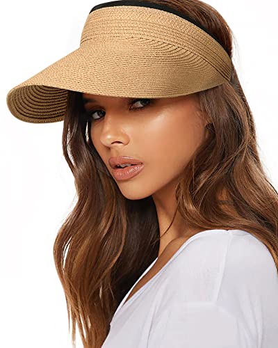 FURTALK Damen Sonnenhut UV-Schutz Strohhut UPF 50+ Sommerhut Packbar Faltbar Strandhut Visor Cap von FURTALK