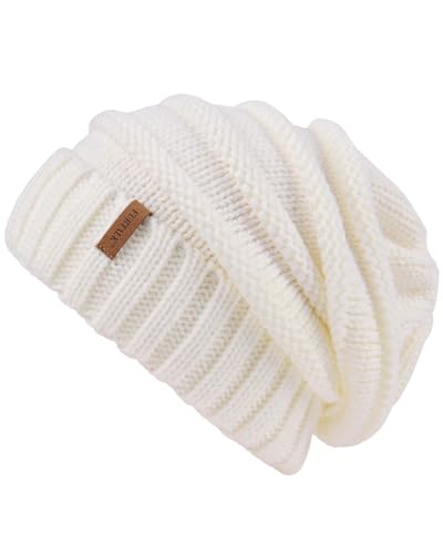FURTALK Gestrickte Winter Slouchy Beanie Mütze Oversized Unisex Crochet Cable Ski Cap Baggy Slouch Hüte für Frauen Männer, Weiß, Einheitsgröße von FURTALK