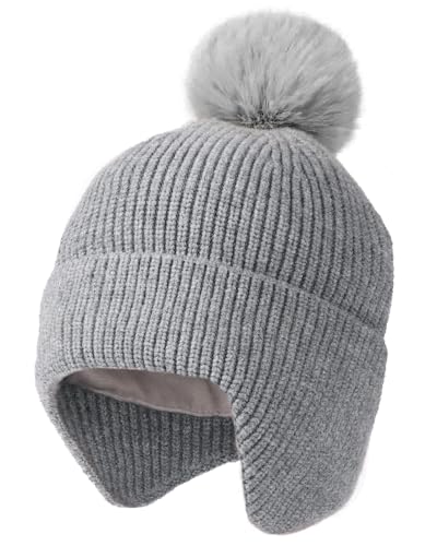 FURTALK Kleinkind Baby Wintermütze warm gefüttert Kinder Strickmütze mit Ohrenklappe Neugeborenes Pom Pom Beanie für Mädchen und Jungen von FURTALK