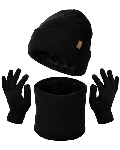 FURTALK Unisex Winter Beanie Mütze Schal und Handschuhe im 3er-Set Herren Damen Wintermütze Winterschal Touchscreen Handschuhe mit weiches Fleecefutter FURTALK Unisex Winter Beanie Mütze Schal und Handschuhe im 3er-Set Herren Damen Wintermütze Winterschal Touchscreen Handschuhe mit weiches Fleecefutter von FURTALK