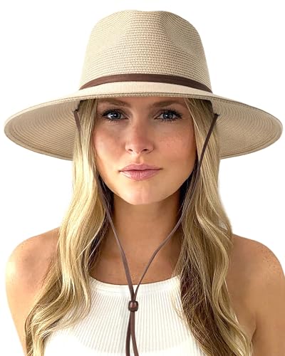 FURTALK Unisex Panamahut Breite Krempe Sommerhut UV-Schutz Sonnenhut mit Kinnriemen Strandhut für Herren und Damen Verstellbare Strohhut von FURTALK