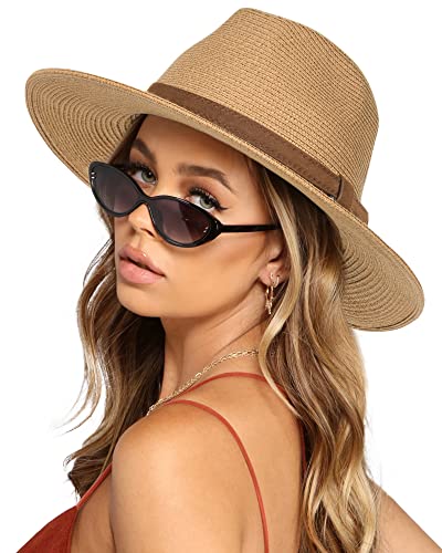 FURTALK Unisex Panamahut Breite Krempe Sonnenhut für Damen und Herren Sommerhut UV-Schutz Strandhut Verstellbare Strohhut von FURTALK