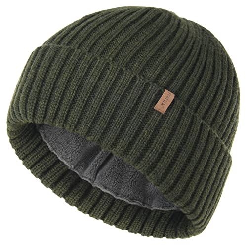 FURTALK Unisex Winter Beanie Grobstrick Mütze mit weiches Fleecefutter Warm Wintermütze für Herren und Damen,Grün,Einheitsgröße von FURTALK