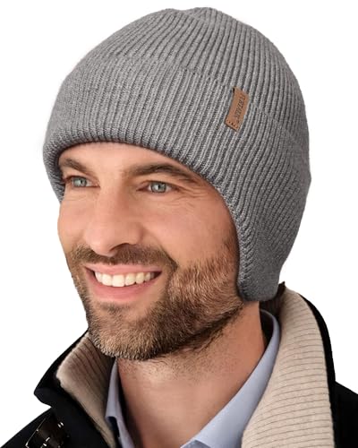 FURTALK Winter Beanie Mütze mit Ohrenklappe für Herren Damen Warm Fleece Gefüttert Strickmütze Outdoor Wintermütze Grau von FURTALK