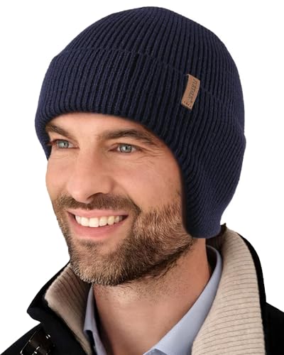 FURTALK Winter Beanie Mütze mit Ohrenklappe für Herren Damen Warm Fleece Gefüttert Strickmütze Outdoor Wintermütze Marineblau von FURTALK