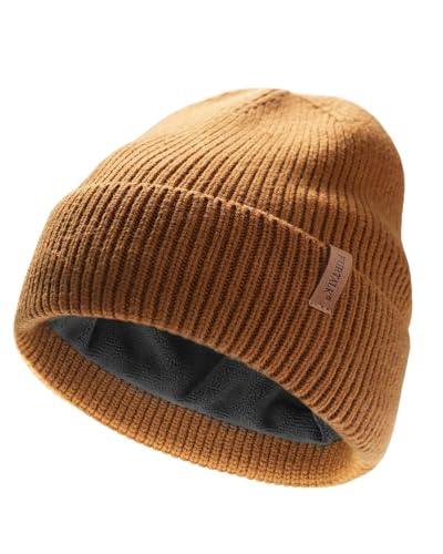 FURTALK Wintermütze für Herren Damen Fleece Gefüttert Beanie Strickmütze Unisex Warm Cuffed Outdoor Winter Mütze Braun von FURTALK