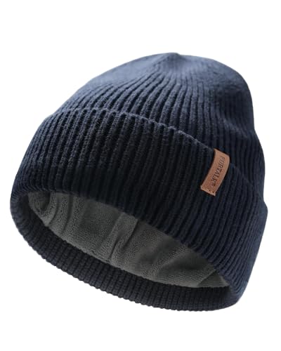 FURTALK Wintermütze für Herren Damen Fleece Gefüttert Beanie Strickmütze Unisex Warm Cuffed Outdoor Winter Mütze Marineblau von FURTALK