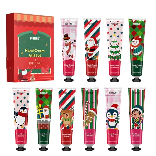 FURTIME Handcreme Mini Hand Cream Set, 10PCS Parfümierte Handcreme für sehr Trockene Hände, Handcreme Weihnachten Set, Weihnachtsgeschenke, Kleine Dankeschön Geschenke für Frauen Männer Kollegen Kind von FURTIME