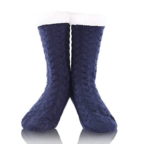 FUSACONY Damen Stoppersocken mit Anti Rutsch Noppen, Winter Warme Soft Kuschelsocken Haussocken Socken - Wintersocken mit Anti Rutsch Noppen - Dicke Haussocken Weihnachtssocken 35-42 (Navy) von FUSACONY