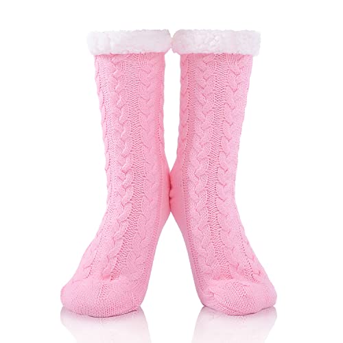 FUSACONY Damen Stoppersocken mit Anti Rutsch Noppen, Winter Warme Soft Kuschelsocken Haussocken Socken - Wintersocken mit Anti Rutsch Noppen - Dicke Haussocken Weihnachtssocken 35-42 (Rosa) von FUSACONY