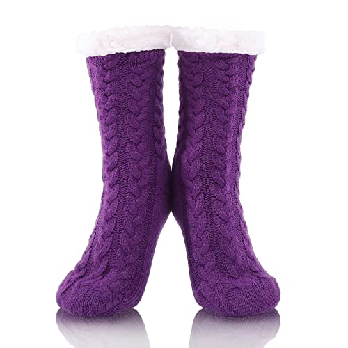 FUSACONY Damen Stoppersocken mit Anti Rutsch Noppen, Winter Warme Soft Kuschelsocken Haussocken Socken - Wintersocken mit Anti Rutsch Noppen - Dicke Haussocken Weihnachtssocken 35-42 (Violett) von FUSACONY