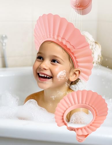 FUSACONY Kinder Duschhaube – Augenschutz Haare Waschen Kinderschutz – Verstellbarer Baby Shampoo Schutz – 22 Einstelllöcher für Kinder ab 6 Monaten bis Erwachsene (Rosa) von FUSACONY
