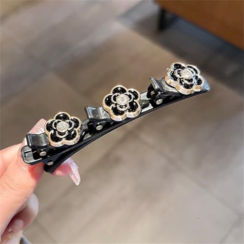 2 Stück Haarspange mit clips,Haarspange mit kristallblume Doppelknall Frisur Haarnadel Clips mit 3 Haarspangen Haarreif mit Klammern Haarklemmen Haarclips für dickes Haar für Frauen Mädchen,Schwarz von FUSHENGCHUANG
