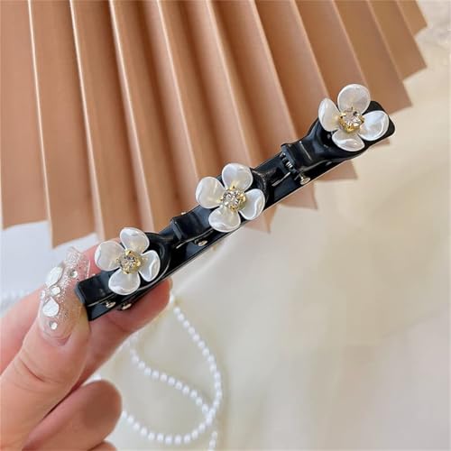 2 Stück Haarspange mit clips,Haarspange mit kristallblume Doppelknall Frisur Haarnadel Clips mit 3 Haarspangen Haarreif mit Klammern Haarklemmen Haarclips für dickes Haar für Frauen Mädchen,Weiß #2 von FUSHENGCHUANG