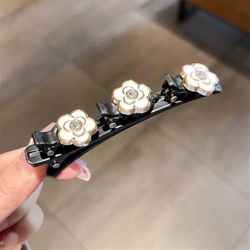 2 Stück Haarspange mit clips,Haarspange mit kristallblume Doppelknall Frisur Haarnadel Clips mit 3 Haarspangen Haarreif mit Klammern Haarklemmen Haarclips für dickes Haar für Frauen Mädchen,Weiß von FUSHENGCHUANG